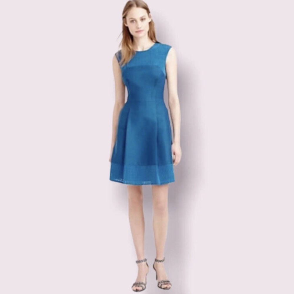 J. Crew Perforated A Line Dress in Faille Peacock Blue Size 4 NWT